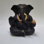 Black Terracotta Ganesha Idol with Gold Color Work for Car Dashboard Home Decor, Gifting, Diwali, Birthday, Festivals