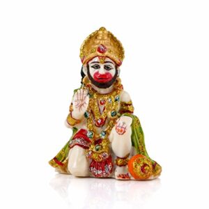 Poly Marble Lord Hanuman Car Dashboard God Idol, 3 x 2.5 x 1 Inches, Multicolour