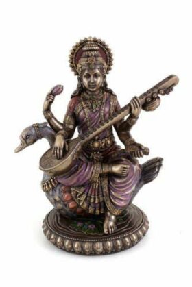 Saraswati Idol on Swan Hindu Goddess of Knowledge Statue Showpiece