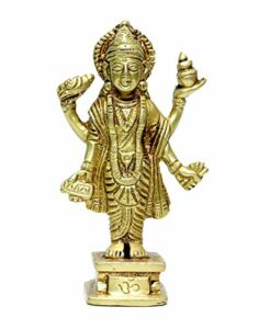 Brass Statue of Dhanvantari Idol of Ayurveda, Brass Lord Vishnu Avtar, for Home Decor Idol for Mandir Puja -Yellow, (Wt-350GMS)
