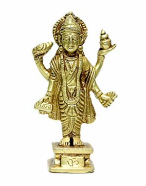 Brass Statue of Dhanvantari Idol of Ayurveda, Brass Lord Vishnu Avtar, for Home Decor Idol for Mandir Puja -Yellow, (Wt-350GMS)