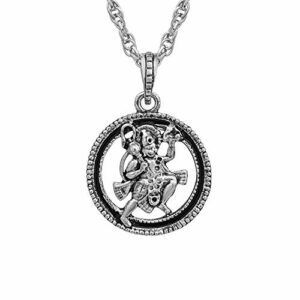 Antique Look Lord Hanuman Bajrang Bali God Pendant Locket Silver Tone Temple Jewellery Pendant Locket for Men and Women