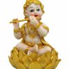 Decorative Krishna Idol Statue Showpiece (Golden, Resin, 13 cm X 10 cm) - Diwali Decoration Items for Home Decor Living Room Mandir Temple Pooja Room Table Top Office Gifts