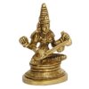 Brass Maa Saraswati Idol Sitting on Lotus Devi Saraswati Siddhi Murti for Puja Sucess and Home Decor 3.5 Inches