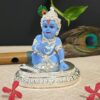 India Ceramic Krishna Idol, 8x8x8cm, Silver and Blue