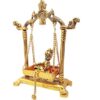 Laddu Gopal Jhulla Palana Metal Statue Gold Plated Home Decor Krishna Murti Showpiece Figurine Religious Idol Gift