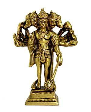 Brass Panchmukhi Hanuman Anjaneya Pavan Putra Bajrangbali Idol Murti Moorti Statue (6.5 Inch)