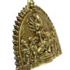 Religious Metal Maa Durga Family Wall Hanging Sculpture (7 x 9.25 Inches, Yellow)