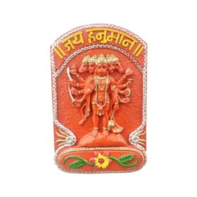 Panchmukhi Hanuman Ji with Beautiful Flower Engraved Vastu Plate || Wall Hanging || Decorative Showpiece || Height - 8 Inch, Width - 5 Inch || Efinito(Resin, Orange)