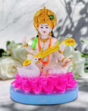 Saraswati Idol - Saraswati murti for Home Decor & Office - (15 cm) (Multicolor)- Good for Wealth, Knowledge & Prosperity