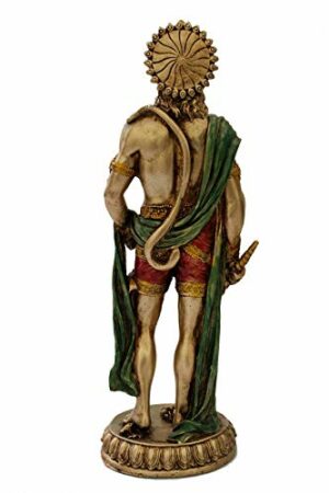 Resin Lord Hanuman Ji Idol Decorative Showpiece Statue for Home Office D?cor Standing Bajrangbali Idols Murti for Pooja (10 Inches, Metal Finish)