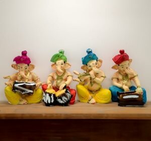 - Lord Ganesha Musical Statue Playing Flute Tabla Dholak Harmonium Figurines of Ganesh Vinayak Idol Decorative Showpiece Home & Temple