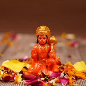 Hanuman Ji Murti Blessing with GSitting Lord Balaji Bajrangbali Sankat Mochan Bhagwan Idol for Temple Car Dashboard Home Decor Statue Gifts (Orange)
