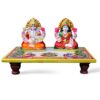 Laxmi Ganesh Idol/Murti with Marble Chowki Multicolor Peacock Pattern Size 6x4 Inch for Diwali/Puja/Home/Birthday Gift
