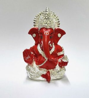 999 Silver Plated Idol for Car Dashboard/Home/Office Shelves/Diwali/Gifting / 3.5 inches (Silver) (MukutSilver red)