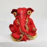 Ganesh Idol Statue for Car Dashboard, Ceramic Terracotta, Gold Plated, Showpiece Figurine for Home Pooja Room, Diwali Decoration