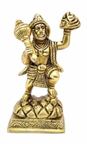 Brass Mahabali Hanuman with Sanjeevani Parvat Idol