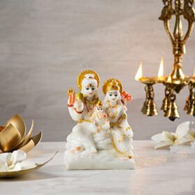 Marble Antique White Shiv Parivar Family Murti Statue for Home Pooja Gift Idol 5 Inch