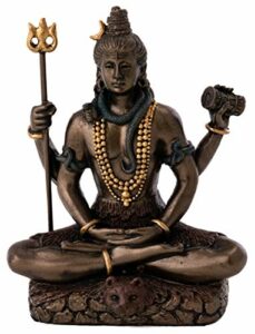 Mini 3.25 Lord Shiva in Lotus Pose Bronze Powder Mixed with Resin figurine - Bronze Finish with Color Accents