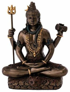 Mini 3.25 Lord Shiva in Lotus Pose Bronze Powder Mixed with Resin figurine - Bronze Finish with Color Accents
