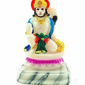 Polyresin & Marble Dust Lord Hanuman Idol, Hanuman ji ki Murti in Blessing Posture with GEfinito, Bajrangwali ki Murti Figurine, 3.75 Inches, Multicolor, 1 Piece