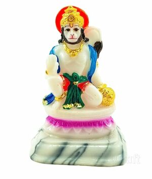 Polyresin & Marble Dust Lord Hanuman Idol, Hanuman ji ki Murti in Blessing Posture with GEfinito, Bajrangwali ki Murti Figurine, 3.75 Inches, Multicolor, 1 Piece
