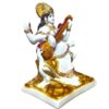 Marble Gold Foil Saraswati Idol Statue - Hindu Goddess of Knowledge, Music & Art Sculpture (White and Gold) (6 Inches)