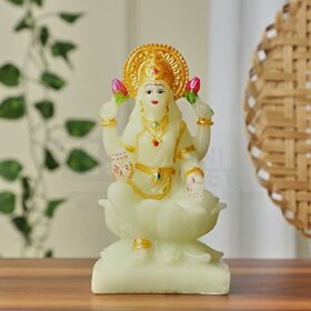 Marble Lakshmi Devi Idol Statue For Home Puja | Goddess Laxmi Idols Showpiece For Temple Pooja Room Diwali Decoration - 7" Radium, Green, (Pack of 1)