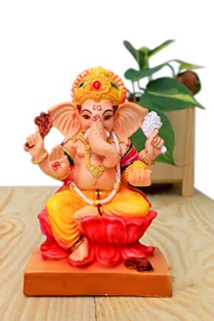 Ganesha Statue Handmade Polymarble Statue Lord Ganapathi Home Decor Decorative Showpiece 929M3 Multicolor Height 18cm X Length 12cm