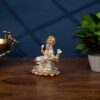 Pure Gold and Silver Coated White Saraswati Idol - Maa Saraswati Statue, Genuine 3 inch Saraswati Murti Small on Lotus with Veena - Handcrafted by Skilled Indian Artisans (Small)