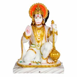 Marble Dust Lord Mahavir Hanuman FIGURINE (Multi Color and White, 8.5 Inches )