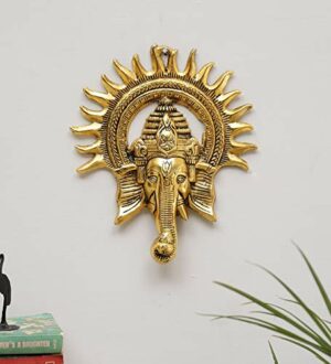 Efinito?Metal Ganesha ji Statue,Ganpati Wall Hanging Sculpture Lord Ganesh Idol Lucky Feng Shui Wall Decor (Gold)