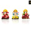 Marble Chowki with Laxmi Ganesh Saraswati Idol, Hand-Painted Kalash Peacock Art Design, Small Size for Diwali Pooja