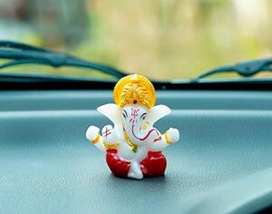 Idol Car Dashboard - Hindu Ganesha Statue God India Ganpati Lord Murti Mandir Diwali Gifts Yoga Zen Meditation Room Altar Shrine Kit Temple Puja With Swastik Bracelet(Marble, 200.00)