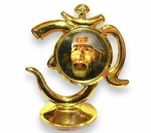 Gifts Metal Baba Idol in Om Design for Car Dashboard and Home Decor, Golden, Medium.