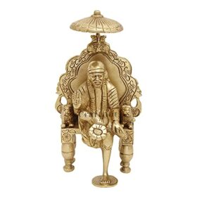 Beautiful Brass Statue Idol Shirdi Sai Baba with Chair and Chatra Statue Religious Harmony Gift Spiritual for Home D?cor, Office Decorative Items (LXBXH-9.0 X7.0 X15.0 CMS)