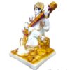 Marble Gold Foil Saraswati Idol Statue - Hindu Goddess of Knowledge, Music & Art Sculpture (White and Gold) (6 Inches)