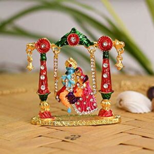 Radha Krishna Idol on Jhula Metal Statue for Car Dashboard | Mandir Pooja Murti | Temple Puja | Home Decor | Office Showpiece Diwali Gifts.