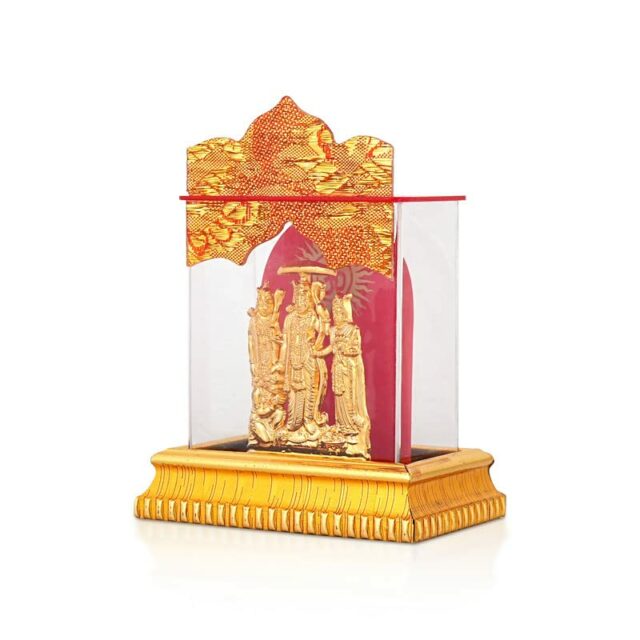 Golden Ram Darbar Statues/Hindu God Idol Acrylic Frame Showpiece | Car Dashboard | Office Table (10 x 8 Centimeters)