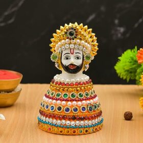 Polyresin Khatu Shyam Ji Statue | Shyam Baba Idol for Home Temple | Pooja Idols | Home Decor - Multicolor (4x3.5)(180 Grms.)