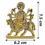 Goddess Maa Durga Idol on Lion Gold Metal Statue for Car Dashboard, Mandir Pooja Murti, Temple Puja, Home Decor, Office Table Showpiece