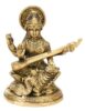 Brass Saraswati Murti Idol Goddess Statue of Knowledge for Music & Art School College Pooja Showpiece in Gold Color 5 Inch