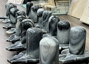 Marble Grey Stone Shiva Lingam Shiv Ling Idol Murti for Daily Pooja Purpose (3.5" Height)