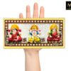 Marble Chowki with Laxmi Ganesh Saraswati Idol, Hand-Painted Kalash Peacock Art Design, Small Size for Diwali Pooja