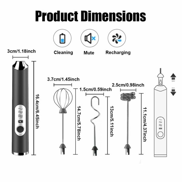 Hand Blender For Coffee 3 in 1 Frother Coffee Maker with 3 Speed Milk Frother for Coffee Frother Electric USB Rechargeable Coffee Beater with 3 Stainless Whisks Head for Latte Hot Chocolate - Image 2