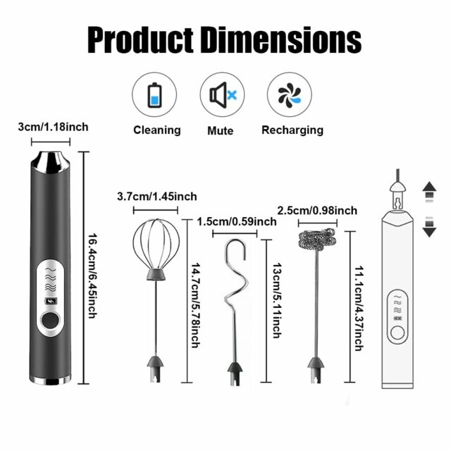 Hand Blender For Coffee 3 in 1 Frother Coffee Maker with 3 Speed Milk Frother for Coffee Frother Electric USB Rechargeable Coffee Beater with 3 Stainless Whisks Head for Latte Hot Chocolate