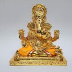 Gold Plated Ganesh Idol for Car Dashboard, Office Desk & Home, Ceramic, 6 inches