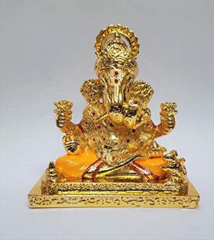 Dagdusheth Ganesh Idols Gold Plated dagdusheth ganpati murti for Car Dashboard, Office Desk & Home Gold Plated Ceramic (Gold)