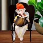Ganesh Idol Polyresin Figurine on Rocking Chair, Vinayagar Statue, Lord Ganesh Statue for Home Decoration, Ganpati Murti