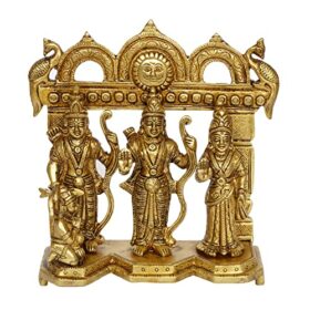 Brass Ram Darbar Murti for Home D?cor Bhagwan Ram Darbar with Sita Laxman Hanuman Idol Statue for Mandir Temple Height 7.5 Inch Gold Color